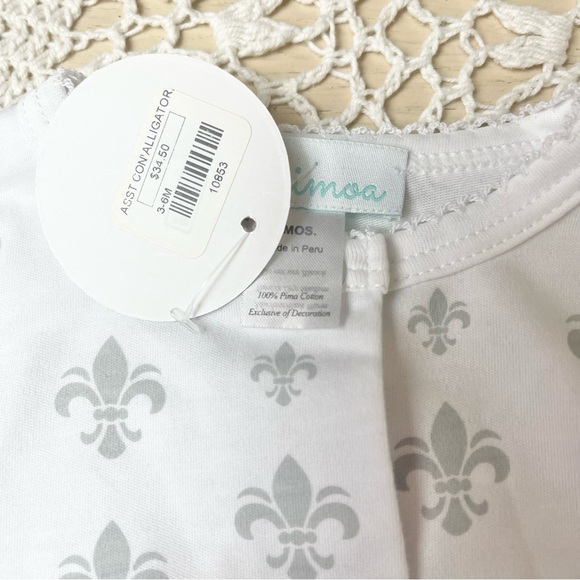 NWT Shimoa Baby Boy 6 Months Gray Fleur-De-Lis Pima Cotton Converter Gown - Picture 3 of 4